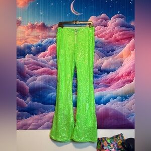 Dolls Kill Neon Green Sequin Flare Pants